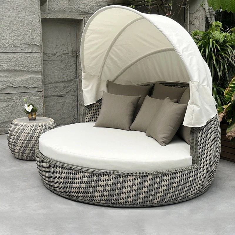 Rattan Lounge Set - Круглая плетеная кушетка-шезлонг с защитой от