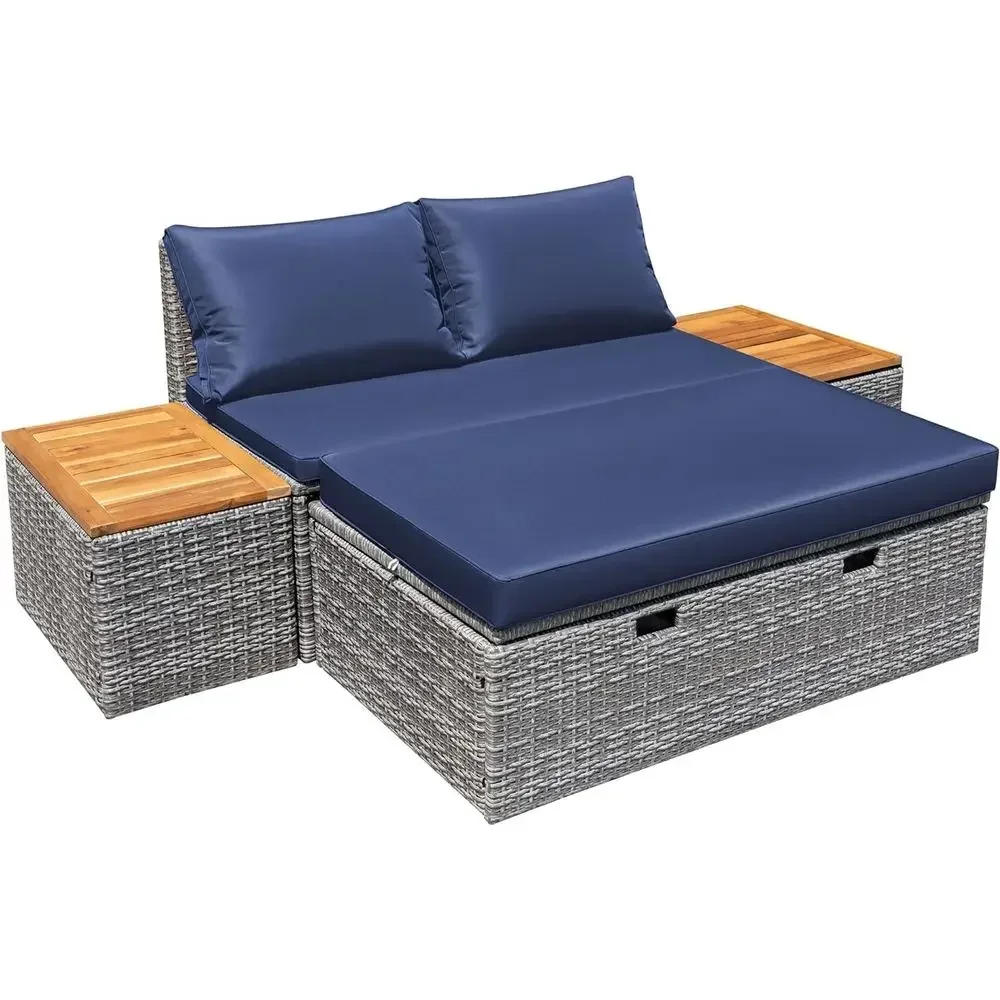 Rattan Lounge Set - Синий уличный комплект мебели для отдыха