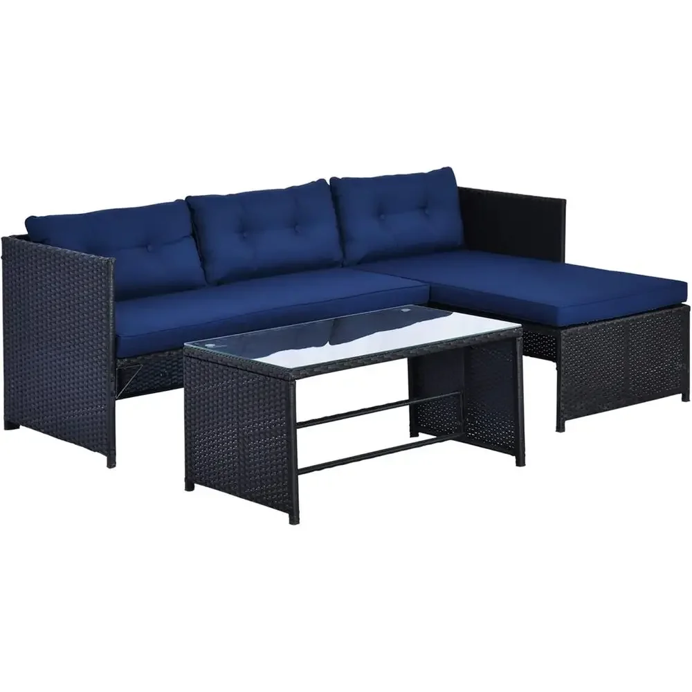 Синий L-образный комплект улич – обзор и цена Rattan Lounge Set