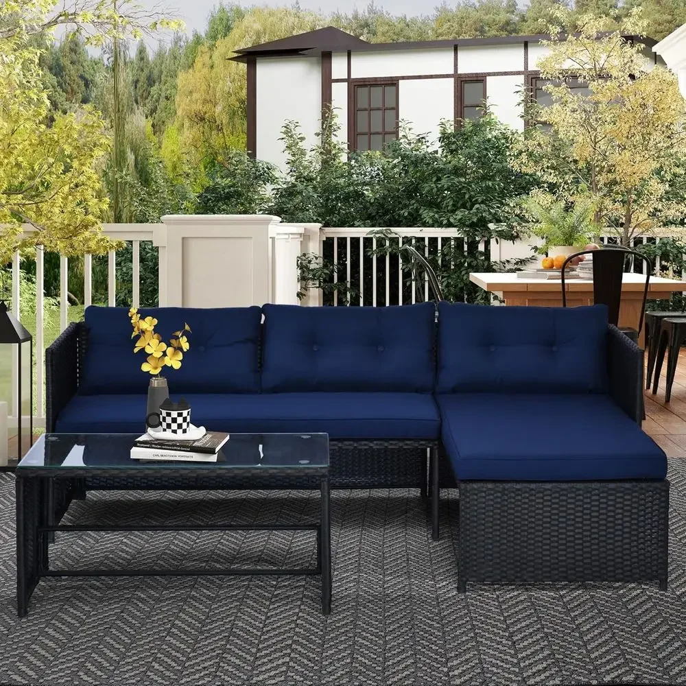 Синий L-образный комплект улич – обзор и цена Rattan Lounge Set