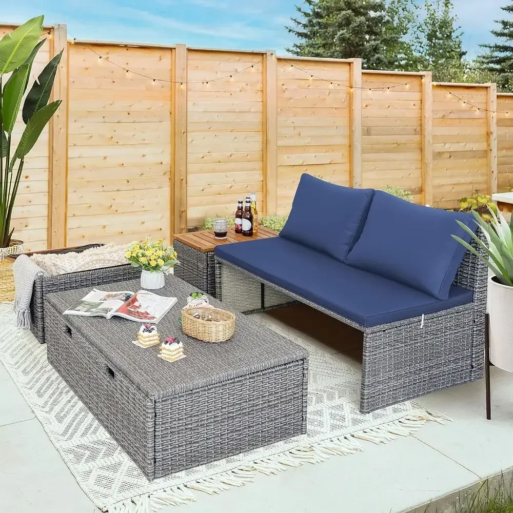 Синий уличный комплект мебели  – обзор и цена Rattan Lounge Set